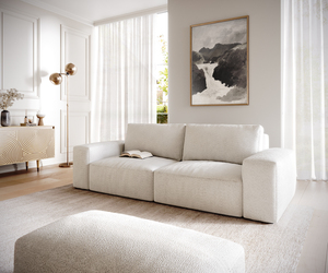 Big-Sofa Lanzo L 260x110 cm Bouclee Creme-Weiß mit Hocker