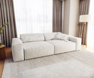 Big-Sofa Sirpio XL 270x130 cm Bouclee Creme-Weiß mit Hocker