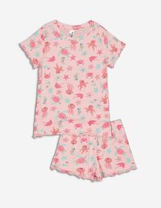 Kinder Pyjama Set aus Shirt und Shorts - Allover-Print