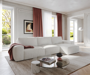 Ecksofa Lanzo L 360x160 cm Bouclee Creme-Weiß Recamiere variabel