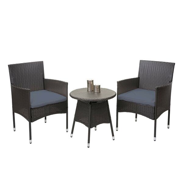 Bild 1 von Poly-Rattan Balkonset MCW-G27, Sitzgarnitur Gartengarnitur Sitzgruppe, 2xSessel+Tisch ~ grau, Kissen grau