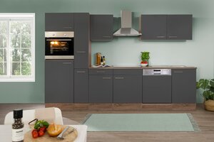 Respekta Küchenprogramm Eiche York Küchenzeile 310 cm inkl. E-Geräte & Mineralite Einbauspüle, grau