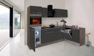Respekta Küchenprogramm Eiche York Winkelküche 280 cm inkl. E-Geräte & Mineralite Einbauspüle, grau