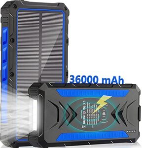 Power Bank 36000mAh, 15W Solar Ladegerät Externer Akku with Dual Output/Input & Taschenlampe, Tragbares Outdoor Wasserdichtem Powerbank Kompatibel mit iPhone Samsung