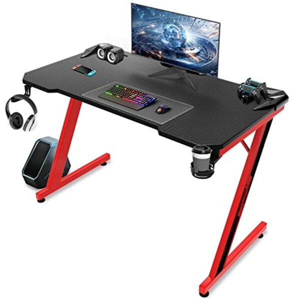 Bild 1 von Homall Gaming Tisch 110 x 60 cm, Z-Frame Gaming Schreibtisch mit Getränkehalter, Kopfhörer Haken, Computertisch PC Tisch Ergonomischer Gamer Tisch