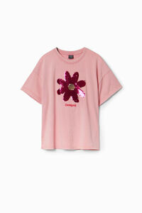 T-Shirt Blume Pailletten