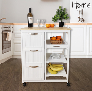 HC Home & Living Küchenwagen mit 3 Schubladen & 3 Ablagen weiß / sonoma Eiche