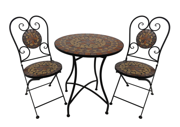Bild 1 von HC Freizeit & Garten Sitzgruppe Mosaik 3 tlg mit Tisch Ø 60 cm & 2 Stühlen mehrfarbig