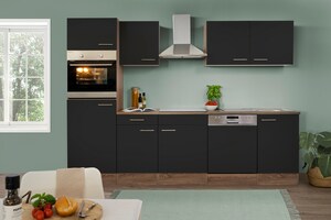 Respekta Küchenprogramm Eiche York Küchenzeile 280 cm inkl. E- Geräte & Mineralite Einbauspüle, schwarz