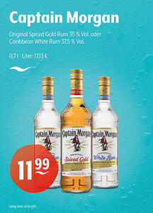 Captain Morgan Original Spiced Gold Rum 35 % Vol. oder
Caribbean White Rum 37,5 % Vol.