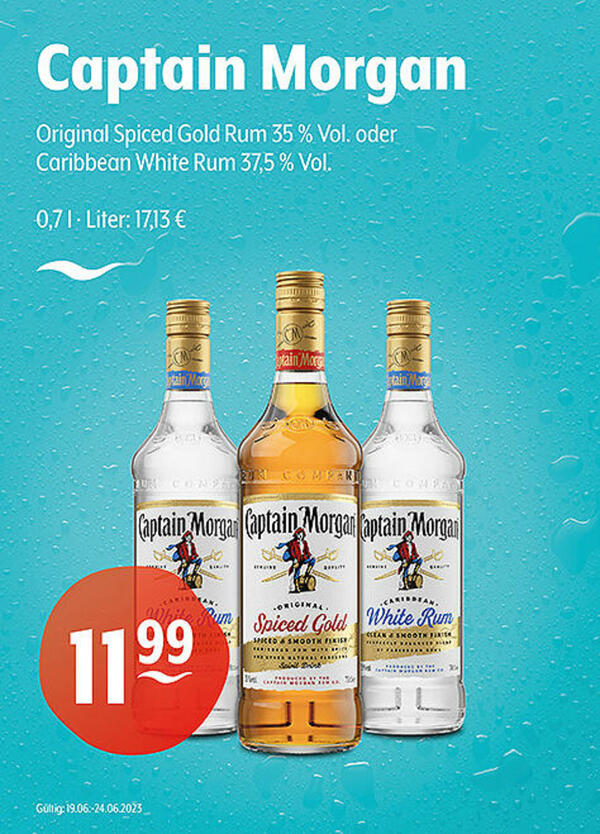Bild 1 von Captain Morgan Original Spiced Gold Rum 35 % Vol. oder
Caribbean White Rum 37,5 % Vol.