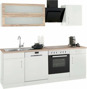 HELD MÖBEL Küchenzeile mit E-Geräten »Utah«, Breite 220 cm mit farblich abgesetztem Hängeschrank