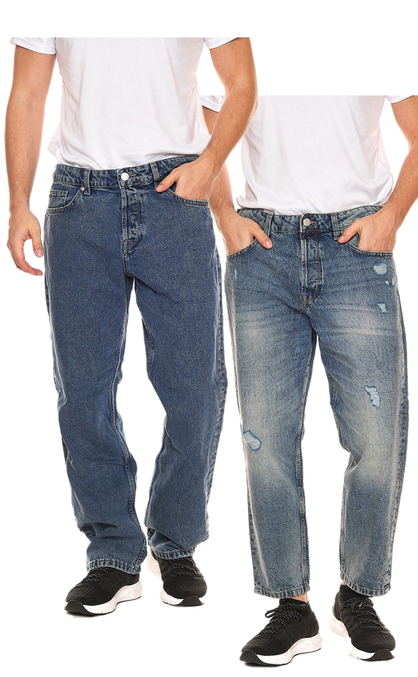 Bild 1 von ONLY & SONS Avi Cropped oder Edge Loose Fit weite Herren Jeans Hosen Mittel-Blau