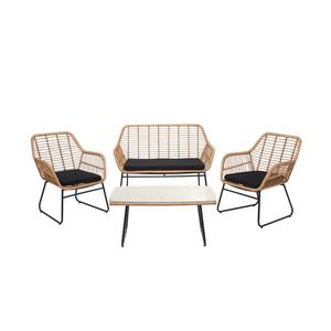 Polyrattan Garnitur MCW-G17a, Garten Sofa Set Sitzgruppe Stuhl, Seil ~ naturfarben, Polster anthrazit ohne Dekokissen