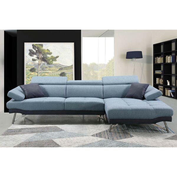 Bild 1 von Sofa MCW-H92, Couch Ecksofa L-Form 3-Sitzer, Liegefläche ~ rechts, blau-grau