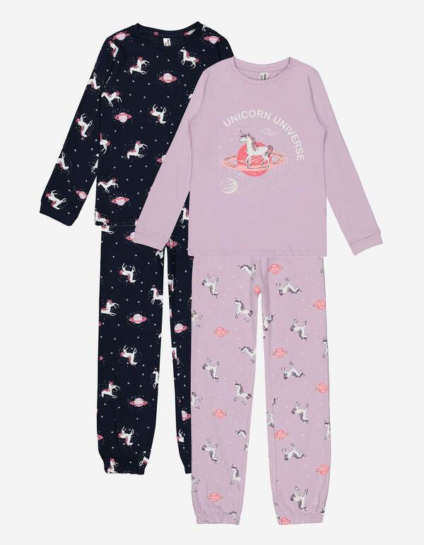 Bild 1 von Kinder Mädchen Pyjama Set aus Langarmshirt und Hose - 2er-Pack