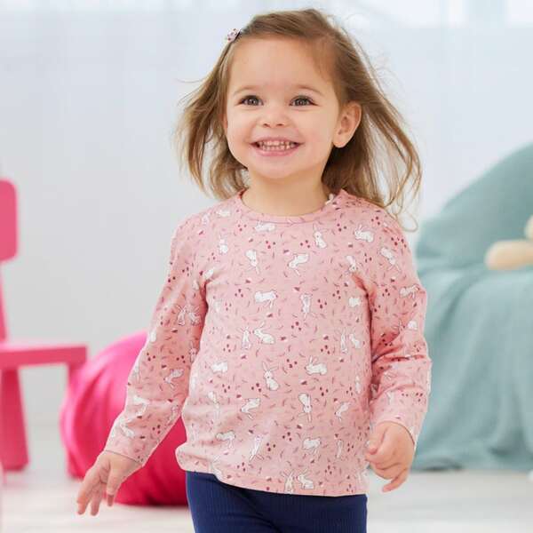 Bild 1 von Baby-Mädchen-Shirt mit Hasen-Muster