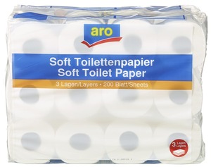aro Toilettenpapier Weiß 3-lagig 200 Blatt - 24 Stück