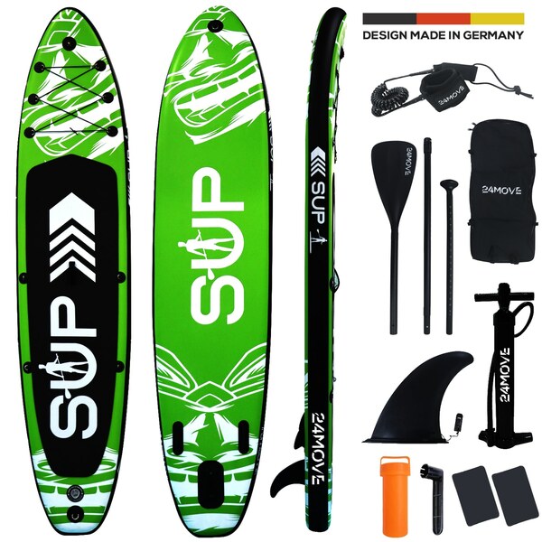 Bild 1 von 24MOVE® Standup Paddle SUP Board Set GRÜN 366, inkl. umfangreichem Zubehör, Paddel und Doppelhubpumpe