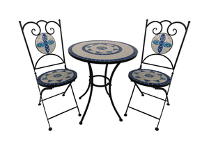 HC Freizeit & Garten Sitzgruppe Mosaik 3 tlg mit Tisch Ø 60 cm & 2 Stühlen mehrfarbig