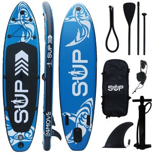 24MOVE® Standup Paddle SUP Board Set BLAU 320, inkl. umfangreichem Zubehör, Paddel und Doppelhubpumpe