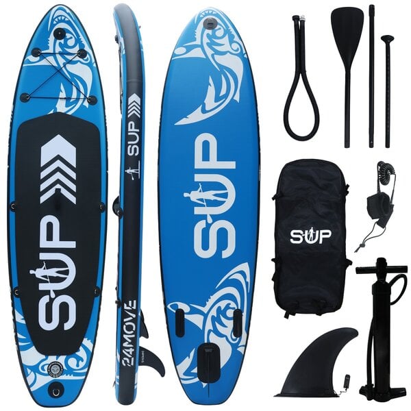 Bild 1 von 24MOVE® Standup Paddle SUP Board Set BLAU 305, inkl. umfangreichem Zubehör, Paddel und Doppelhubpumpe