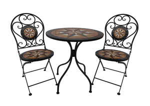 HC Freizeit & Garten Sitzgruppe Mosaik 3 tlg mit Tisch Ø 60 cm & 2 Stühlen mehrfarbig