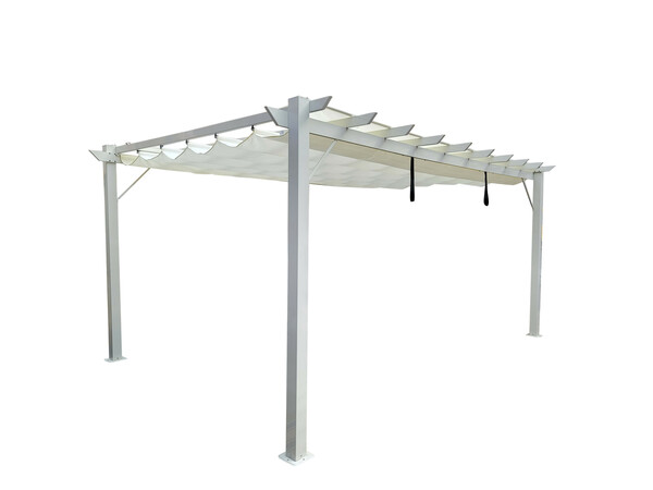 Bild 1 von CHILLROI Outdoor Aluminium Pavillon/Pergola 12,25  m² mit verstellbarem Sonnensegel grau / weiss