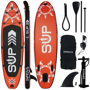 24MOVE® Standup Paddle SUP Board Set ROT 305, inkl. umfangreichem Zubehör, Paddel und Doppelhubpumpe