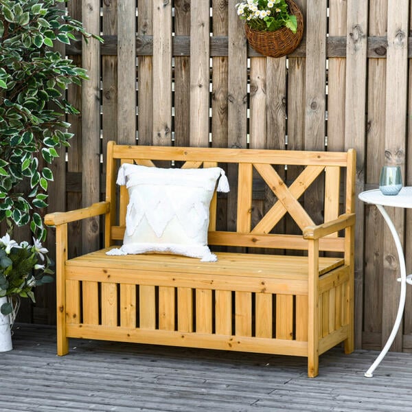 Bild 1 von Outsunny Gartenbank mit Stauraum natur Holz B/H/L: ca. 61x85x115 cm