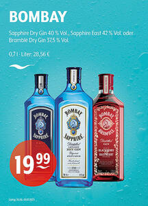 BOMBAY Sapphire Dry Gin 40 % Vol.,
Sapphire East 42 % Vol. oder
Bramble Dry Gin 37,5 % Vol.