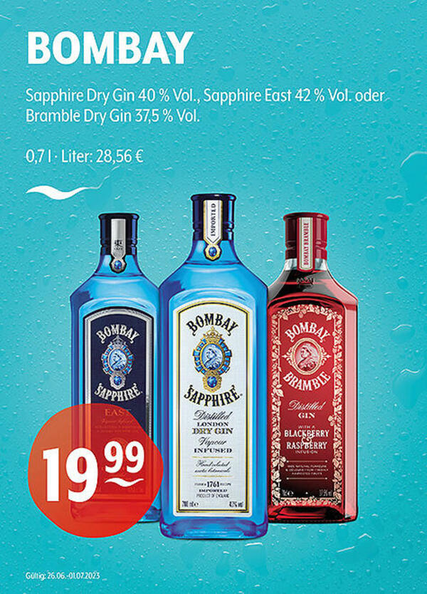 Bild 1 von BOMBAY Sapphire Dry Gin 40 % Vol.,
Sapphire East 42 % Vol. oder
Bramble Dry Gin 37,5 % Vol.