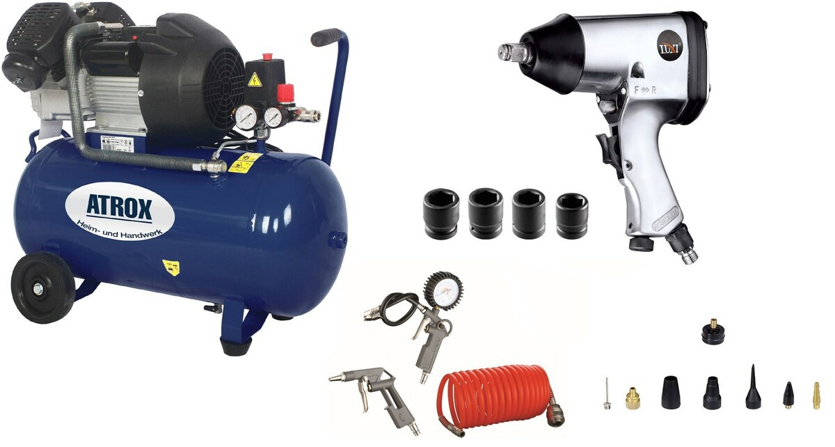 Bild 1 von Atrox AY676 Doppelzylinder-Kompressor-Set inkl. Schlagschrauber und Zubehör