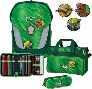 Scout Schulranzen Sunny II Lightweiht, Green Rex (Set), ent. recyceltes Material (Global Recycled Standard); bluesign® PRODUCT