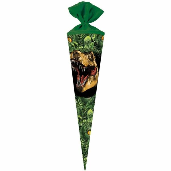 Bild 1 von Nestler Schultüte Dino Dschungel, 70 cm, rund, mit grünem Filzverschluss, Zuckertüte für Schulanfang