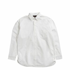 BEAMS Plus Herren Langarm-Hemd gerades American Oxford-Shirt mit Button-Down-Kragen Weiß