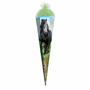 Roth Schultüte Power Horse / Pferd, 85 cm, eckig, mit grünem Netzverschluss, Zuckertüte für Schulanfang
