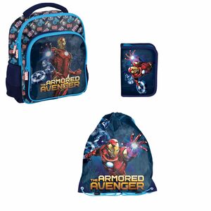 PASO Kinderrucksack (Set), 3-Tlg. - Kinderrucksack + Befüllte Federmappe + Turnbeutel - Avengers - Blau/Bunt