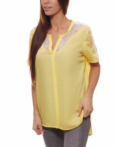 Mavi Spitzen-Bluse elegante Damen Sommer-Bluse mit Spitze an Ausschnitt und Schulterbereich Gelb