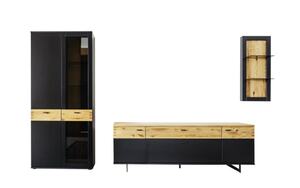 MCA furniture - Wohnwand Cesena, schwarzgrau lackiert, Wildeiche geölt massiv