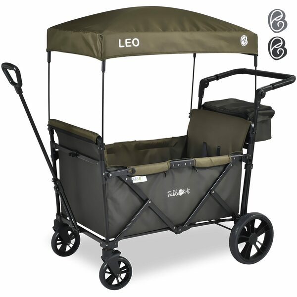 Bild 1 von FableKids Bollerwagen LEO X2Lite mit Dach, faltbarer, Transportwagen, in 3 Farben (Stück, Safari Grün)