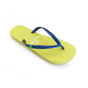 Brasilianische Damen-Flip-Flops für den Strand in Gelb und Blau mit Gummisohle