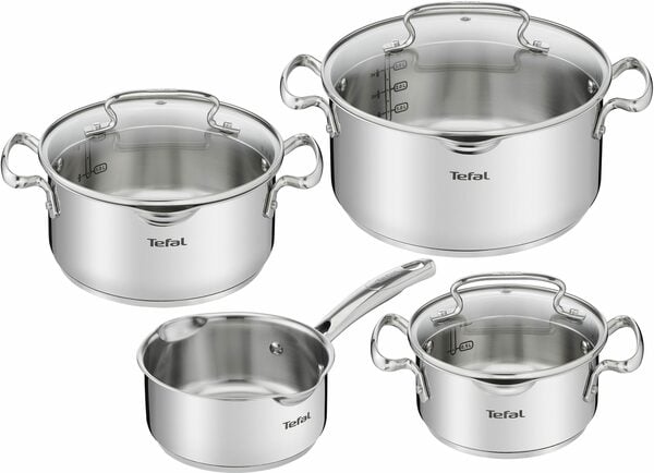 Bild 1 von Tefal Topf-Set Duetto+ G719S7, Edelstahl 18/10 (Set, 7-tlg., 7-teiliges Topfset mit Stielkasserolle 16 cm, Kochtopf 16/20/24 cm), hochwertiger Edelstahl, hochglanzpoliert, Glasdeckel mit Siebfun