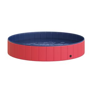PawHut Hunde Swimmingpool mit Wasserablassventil rot, blau 160 x 30 cm (ØxH)   Hundebadewanne Badewanne Hundepool Wasserbecken