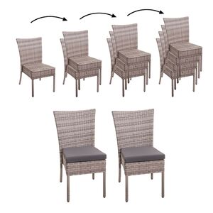 2er-Set Poly-Rattan Stuhl MCW-G19, Balkonstuhl Gartenstuhl, stapelbar ~ grau-braun, Kissen dunkelgrau