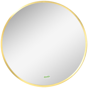 kleankin Badspiegel, Badezimmerspiegel mit LED-Leuchte, Ø50 cm Wandspiegel mit Memoryfunktion, für Wohnzimmer, Schlafzimmer, IP44, Gold, Alu