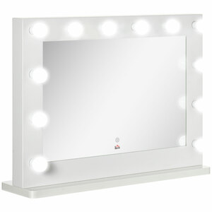 HOMCOM Hollywood Spiegel mit Beleuchtung, Schminkspiegel mit Touchschalter, Kosmetikspiegel mit 12 Dimmbare LED Lampen, 80 x 60 cm Make Up Spiegel mit Memoryfunktion, Weiß