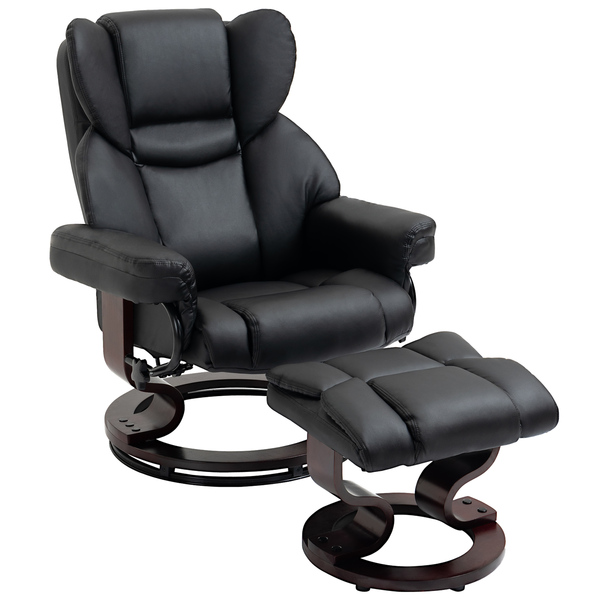 Bild 1 von HOMCOM Relaxsessel mit Hocker, drehbarer Fernsehsessel, TV-Sessel mit Liegefunktion, Ruhesessel, Liegesessel, Kunstleder, Schwarz