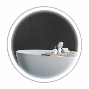 kleankin Badezimmerspiegel, Badspiegel mit LED Beleuchtung,  Ø 60 cm Leuchtspiegel mit Touch-Funktion, Memory-Funktion, kein Beschlagen, Wandspiegel mit Alurahmen