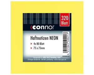 Connor Haftnotizen-Block 4x neonfarben 75 x 75 mm 4x 80 Blatt